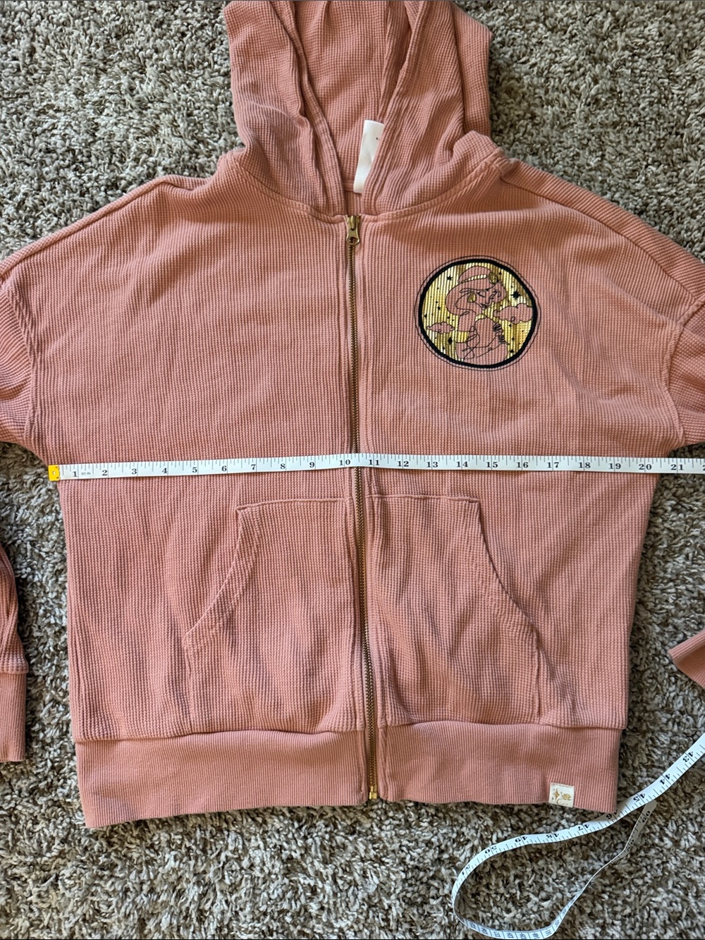 Disney Coral and Gold Waffle-Knit Zip Hoodie with Jasmine from Aladdin Patch - Picture 8 of 9